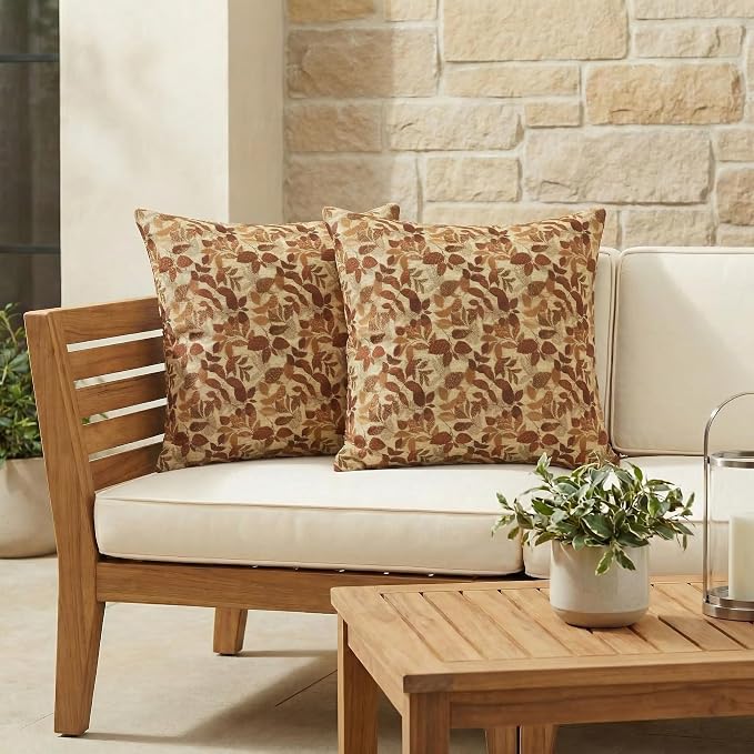RSH DECOR: Sunbrella Square Throw Pillows Set of 2 | 17" x 17" | Water and Fade-Resistant Performance Fabric | Outdoor Pillow Covers with Down-Alternative Inserts | Made in USA (Gentry Sequoia)