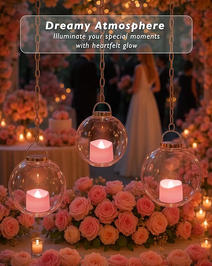 Raycare 24 Pack Pink Battery Operated Tea Lights, 200+Hour Flickering Flameless Candles, Realistic Electric Fake LED TeaLights for Wedding Party Table Mother's Day Christmas Decorations