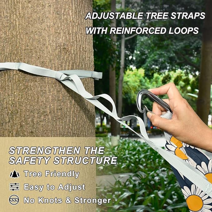 Camping Hammock Outdoor Hammocks for Outside Black White Striped Daisy Beach Trees Portable Lightweight with Pockets Tree Straps Indoor