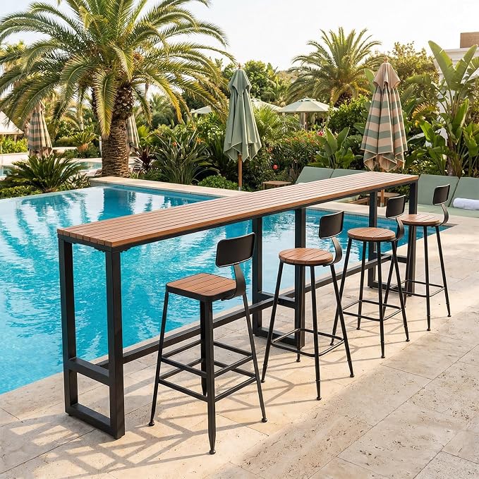 Extra Long Outdoor Bar Height Table, Patio Bar Tables High Counter Table, Weather Resistant Pub Tables for Poolside Garden Balcony Restaurant Cafe, Indoor or Outdoor Use(94.5"x15.7"x40.5")
