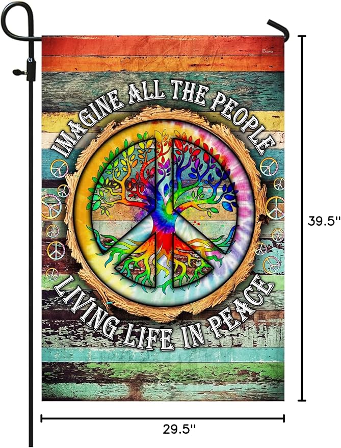 American Flag-Peace Sign Hippie Imagine All The People Living Life In Peace TPT597F, Garden Flag 11.5" x 17.5"-USA Premium Polyester-Decorative Indoor Outdoor Flags