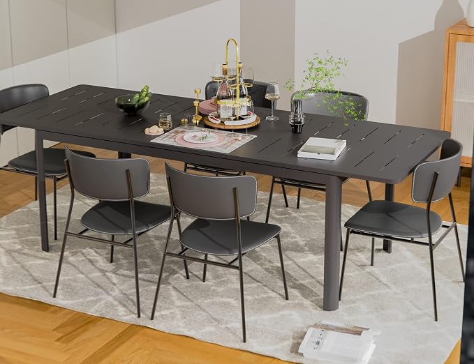 Domi Extendable Aluminum Outdoor Dining Table, 65" - 95" Metal Patio Dining Table for 6-8 Person Patio Garden Backyard Porch Lawn Bistro Furniture (Dark-Brown)