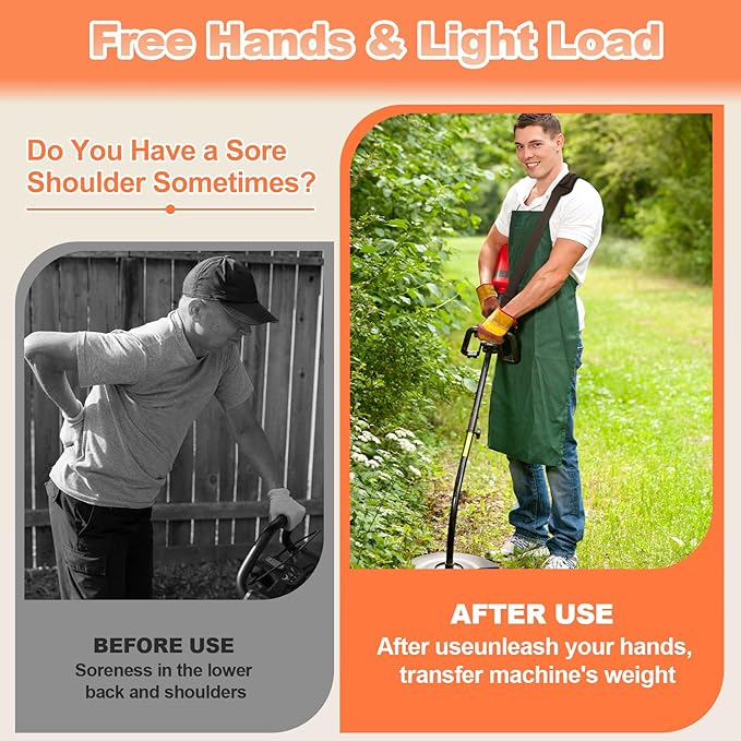 FIEIL Weed Trimmer Shoulder Strap, Trimmer Strap for Neoprene Thick Padded Wrap, Easy to Remove, Brush Cutter Harness Compatible with String Trimmer, Leaf Blower & Snow Blowers (Supple)