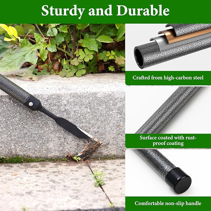Crack Weeder Tool Long Handle - Manganese Steel L-Shaped Precise Blade, Heavy Duty Manual Weed Remover,60" Adjustable No-Bend Weeding Tool for Patio Pavers/Driveway/Sidewalk