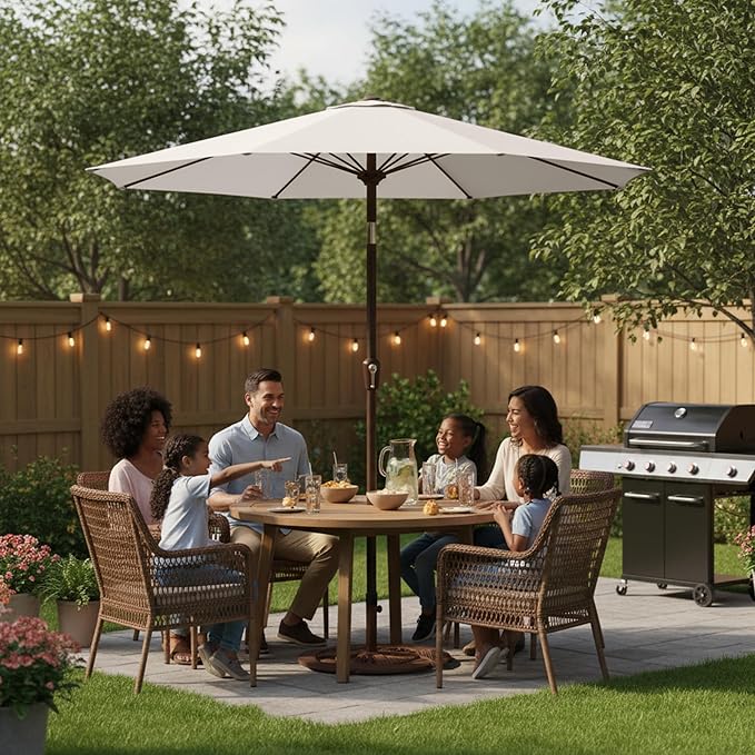 11FT Patio Umbrella, Outdoor Umbrella with with 8 Sturdy Fiberglass Ribs,Market Table Umbrella with Push Button Tilt and Crank,Suit for Backyard,Garden,Pool,Deck(Creamy-white)
