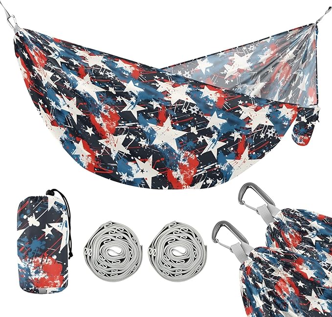 Camping Hammock Outdoor Hammocks for Outside Grunge White Blue Stars Beach Trees Portable Lightweight with Pockets Tree Straps Indoor