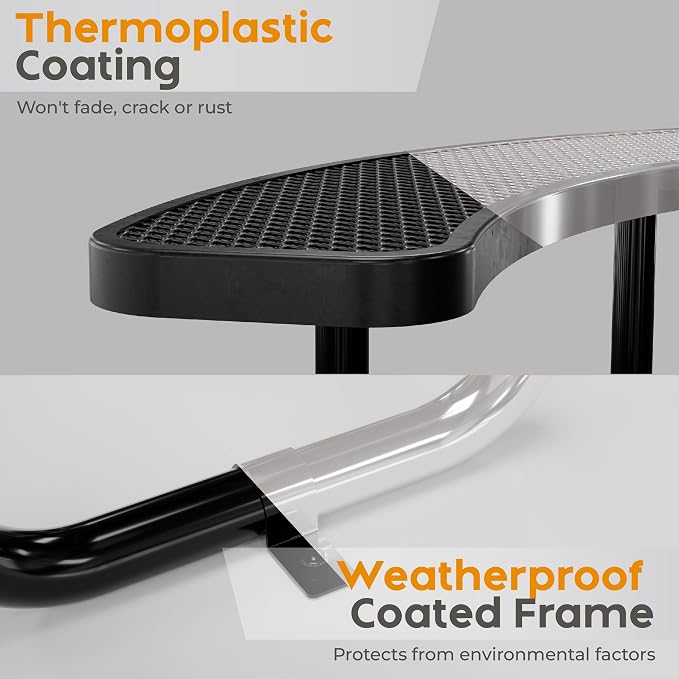 Metal Picnic Tables for Outdoors with Umbrella Hole - Coated Steel Heavy Duty Commercial Grade Furniture Set with Adjustable Seats (Black, 46 in, Round, Expanded Steel)
