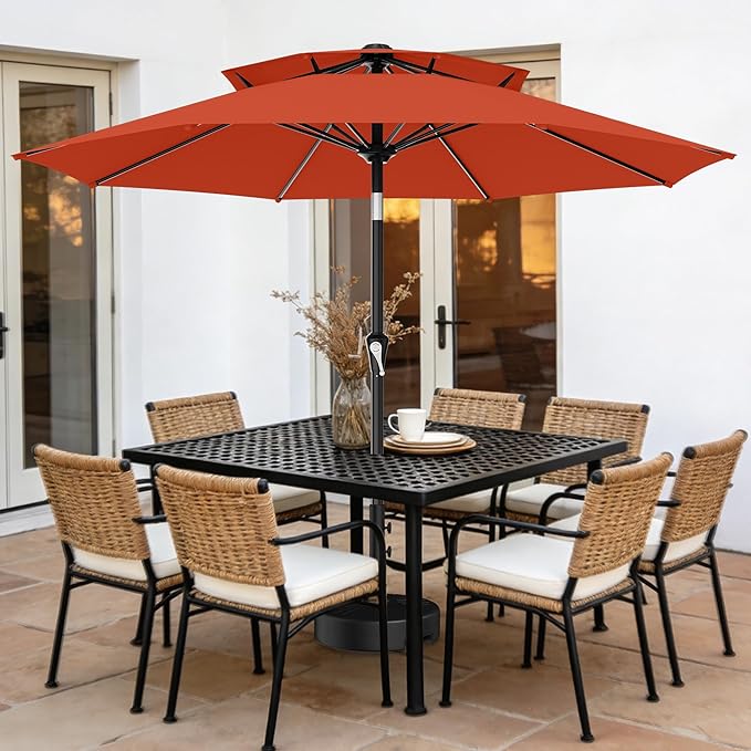 AreShark 10ft 2 Tiers Patio Umbrella - Outdoor Umbrella Waterproof UV Protection, Market Table Umbrella w/Push Button Tilt&Crank for Pool, Porch, Garden(Orange)