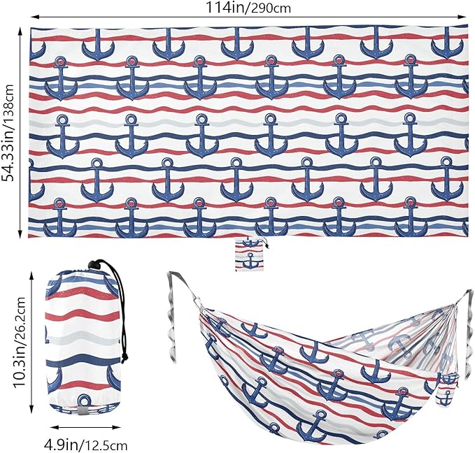 Camping Hammock Outdoor Hammocks for Outside Marine Stripe Beach Trees Portable Lightweight with Pockets Tree Straps Indoor