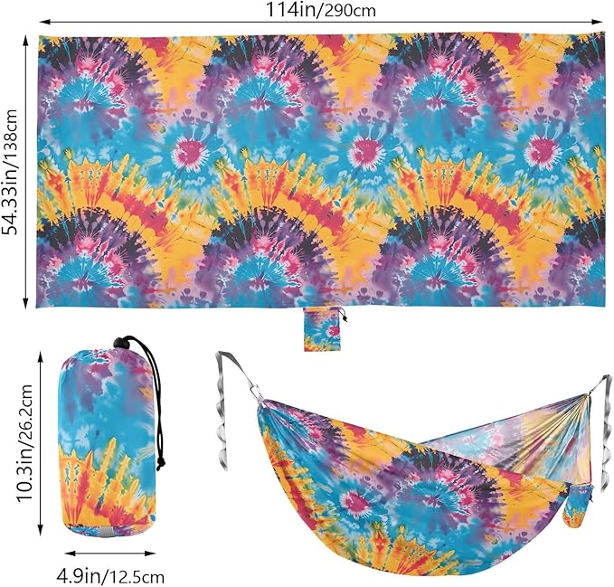 Camping Hammock Outdoor Hammocks for Outside Tye Dye Colorful Beach Trees Portable Lightweight with Pockets Tree Straps Indoor Small