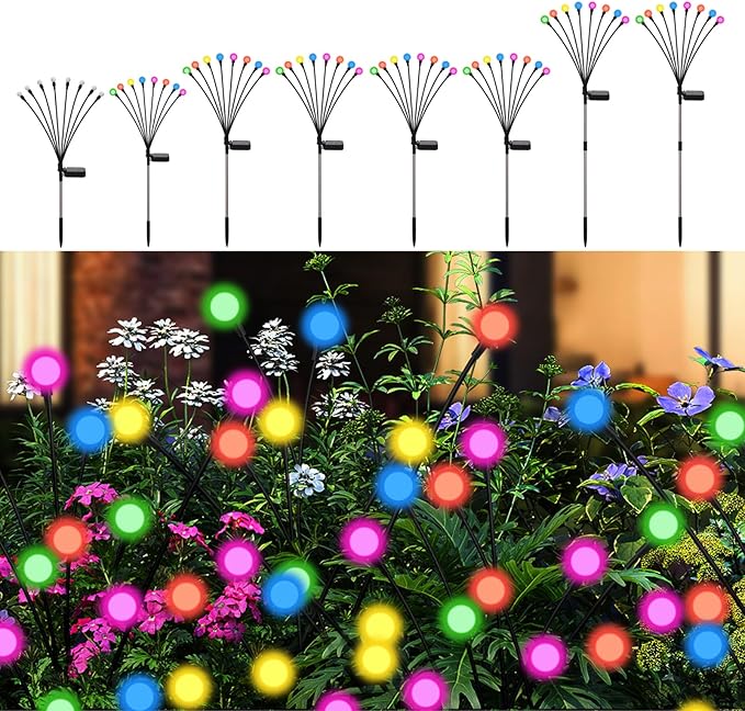 Solar Firefly Lights Outdoor, 8 Mode RGB Color Changing Swaying Flashing Firefly Garden Lights Solar Powered Waterproof for Outside Yard Pathway Christmas Garden Decor Multicolor (8 Pack)