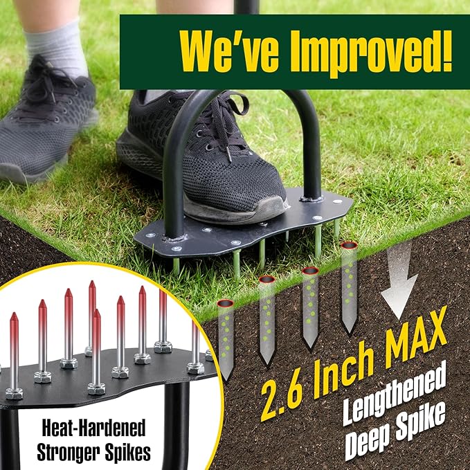 Jardineer Lawn Aerator Tool, Updated 36" Spike Aerator Lawn Tool with Longer Spikes, Pre-Assembled Manual Grass Aerator for Lawn Aeration, Soil Aerating