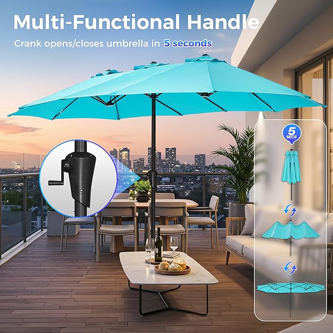 SUPERJARE 13FT Outdoor Umbrella for Patio, Double sided Pool Umbrellas with Fade Resistant Canopy, Large Table Umbrella for Deck, Market, Backyard - Light Blue(No Base)