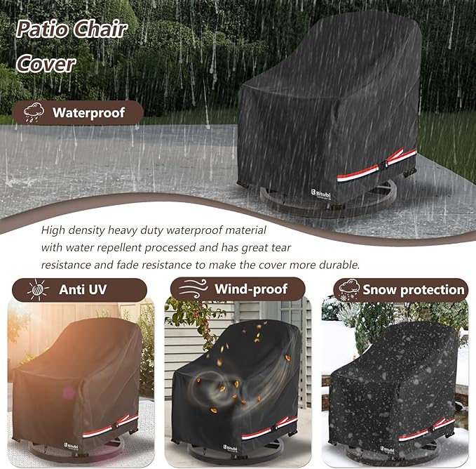 Bitubi Waterproof 2 Pack Outdoor Swivel Chair Cover for Patio Chair Size Up to 30W x 34D x 38.5H inch,Outdoor Lawn Patio Furniture Covers (Black)