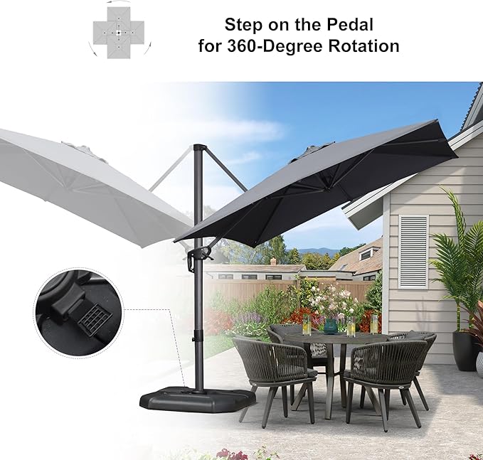 PURPLE LEAF 8'×8' Patio Cantilever Umbrella with Base Included Offset Outdoor Umbrella with Cover Square Outdoor Patios for Backyard Pool Garden Grey
