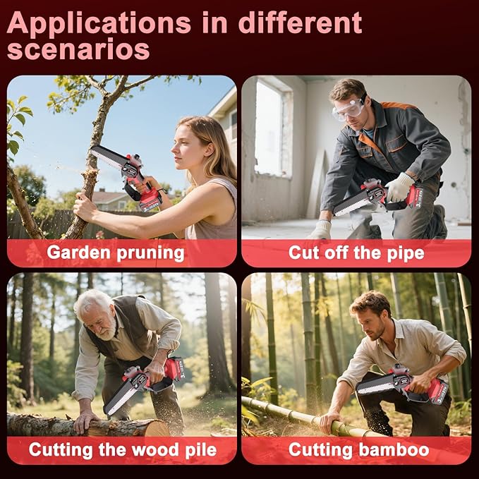 Mini Chainsaw Cordless, 6 Inch Portable Small Handheld Electric Chainsaw cordless Battery Powered for Household, Garden, Yard, Tree Trimming Wood Cutting, Christmas Gifts for Men Dad Husband Women