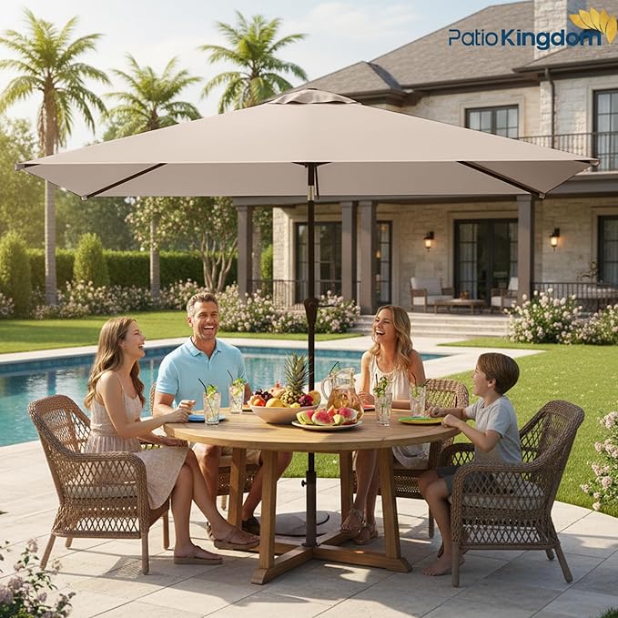 6.5'x10' Rectangular Patio Outdoor Umbrella,Large Coverage with Push-Button Tilt & UV Protection,Sturdy Ribs for Deck,Lawn,Pool,Backyard