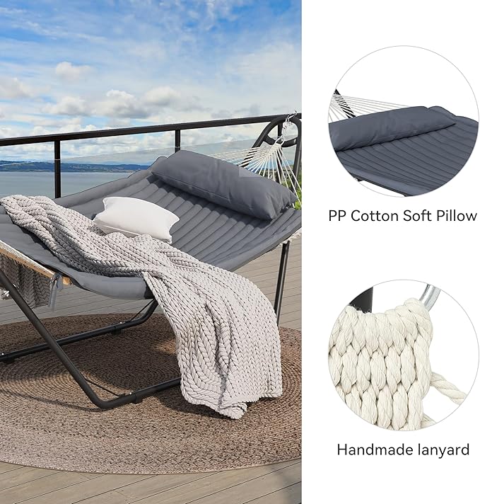 YITAHOME Hammock with Stand Heavy Duty Hammocks Waterproof, Portable Hammock with Pillow Storage Bags 450lbs for Backyards and Outdoor Relaxation, Gray Improved
