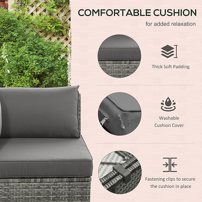 Outsunny 9-Piece PE Rattan Patio Furniture Set, Outdoor Extra Large Sectional Sofa with Loveseat, Coffee Table and Side Table, Chairs, Ottoman, Cushions, Gray