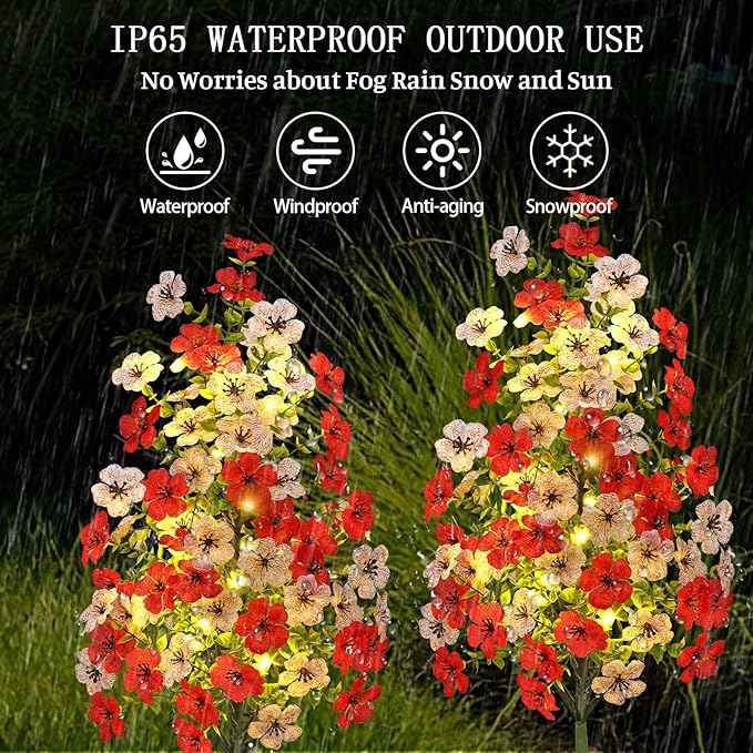 Solar Garden Flower Lights Outdoor Waterproof 4 Packs Solar Lights with Fake Orchid Flower Fairy Lights Outdoor Patio Yard Pathway Decoration Ideal Gifts for Women Mother's Day