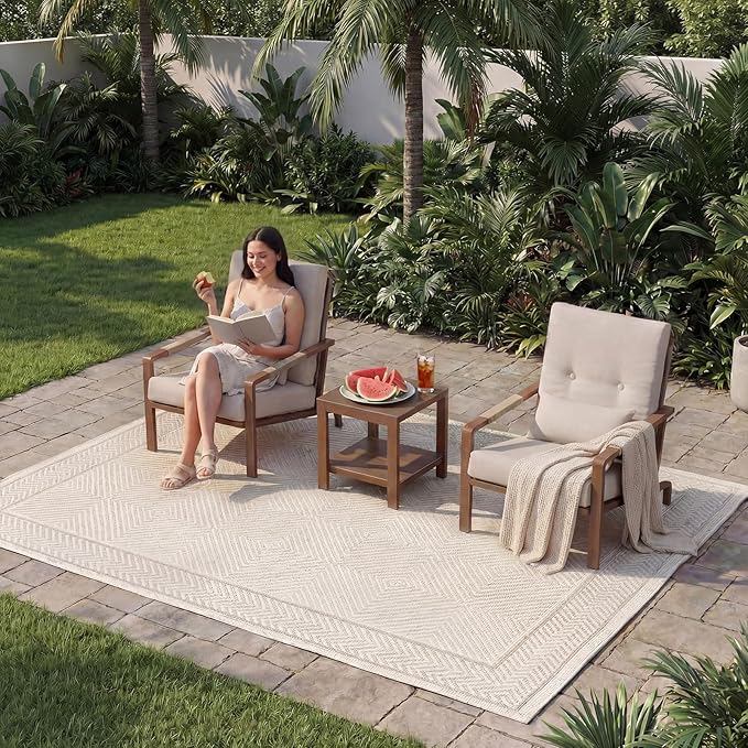 Patio Furniture Set, 3 Pieces Outdoor Patio Furniture with Coffee Table Set, Metal Patio Conversation Sets with Washable and High-Resiliency Sponge Cushions, Upgarded Beige
