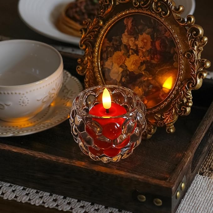 Small Flickering Tea Light Flameless Candles with Battery and Remote,1.5" x2.5" Red LED 2/4/6/8H Timer Votive Battery Operated Pillar Plastic Long Lasting 6pcs Tealight Candles