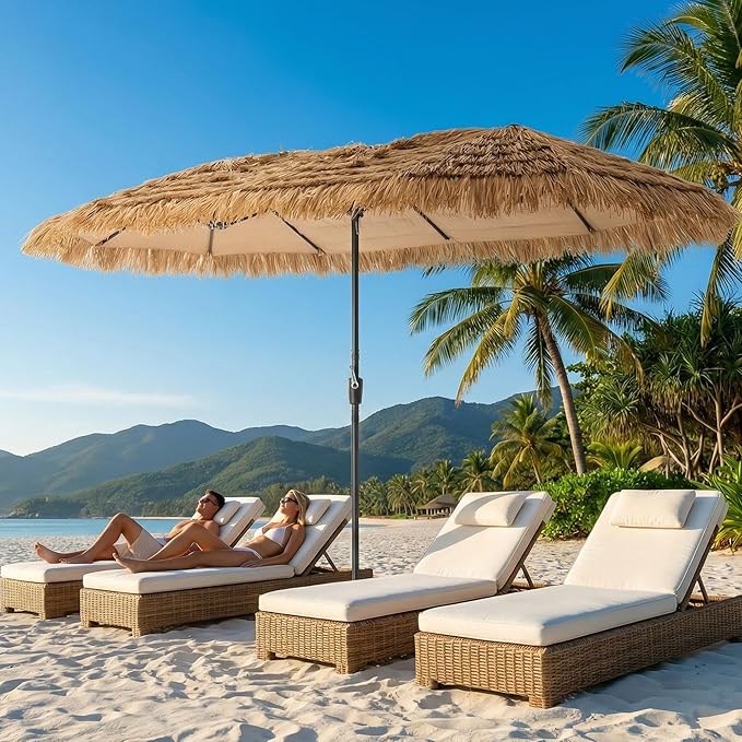 SUNBURY 9/10/13FT 2-Tier Wind-Resistant Tiki Umbrella with 8 Ribs,Extra Wide Hawaiian Patio Shade with UPF50+