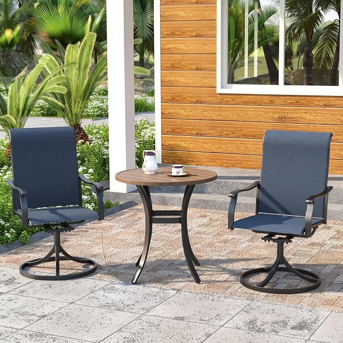 Outdoor Dining Set,27.5"x 27.5"x 28" Round Patio Table with 2pcs Swivel Chairs,Outdoor Furniture Set for Garden Backyard Lawn Poolside