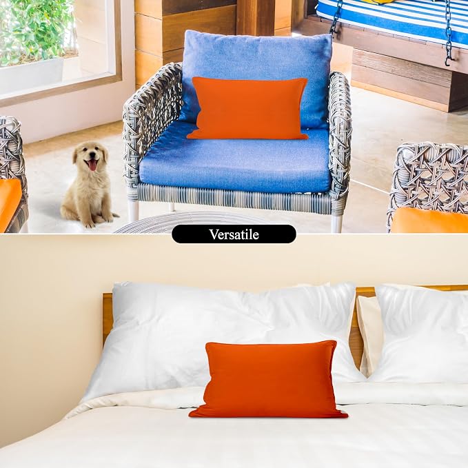 A1 HOME COLLECTIONS A1HC Luxurious Outdoor Waterproof Pillow Covers 12x20 Inches (Pack of 2, Burning Orange), Throw Pillow Covers for Pool Areas, Garden, Sofa, Chairs, Beds, Tent, Patio