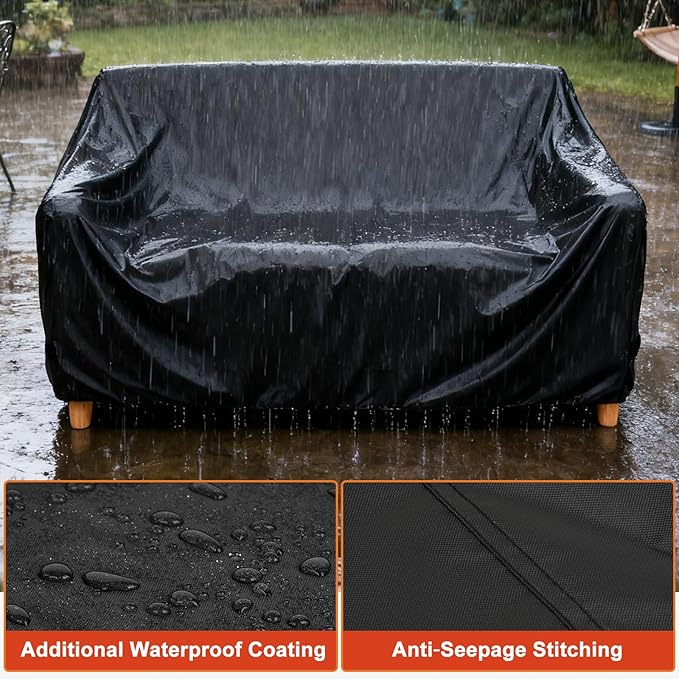 LBTING Patio Loveseat Cover, Outdoor Sofa 2-Seater Couch Covers 60W x 34D x 30H Inches, 420D Waterproof Windproof Dust-proof UV-Resistant Furniture Bench Cover - Black