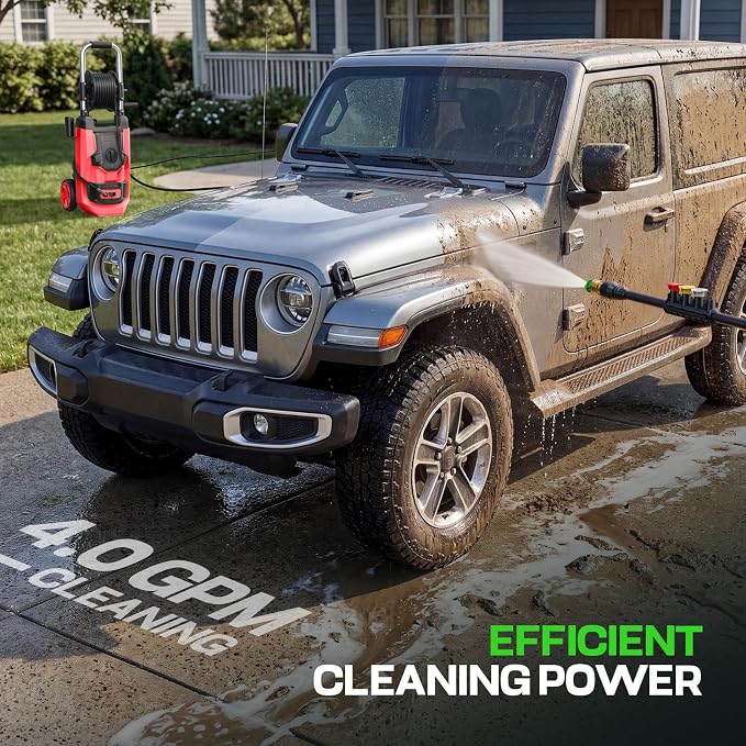 Electric Pressure Washer 5000 PSI Adjustable Pressure, Power Washer Electric Powered with 33ft Pressure Hose, 4 Nozzles and 500ml Foam Cannon, Powerwashers for Home, Red