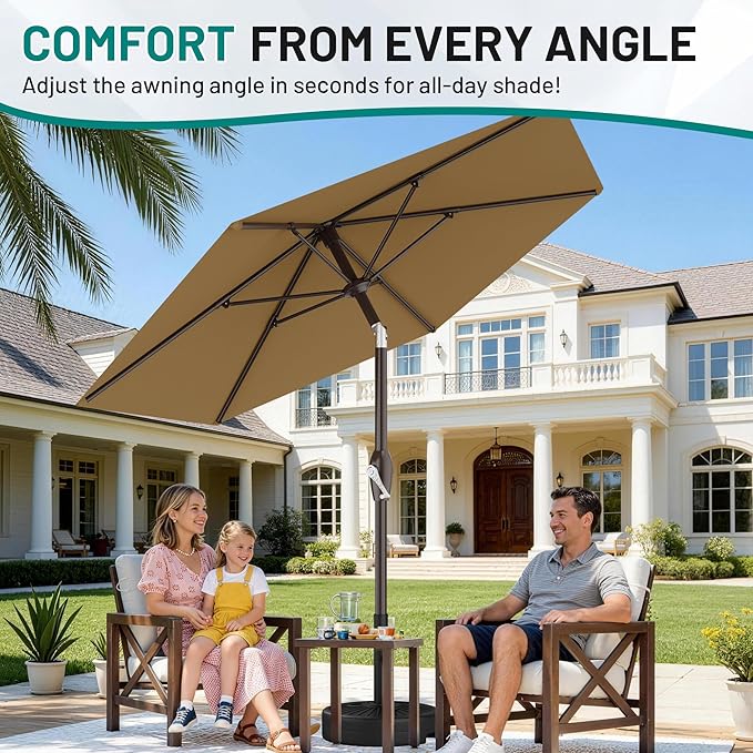 AreShark 7.5FT Patio Umbrella Table Market Umbrella w/Tilt and Crank, Heavy-Duty Outdoor Umbrellas for Pool, Deck, Garden and Backyard, Khaki