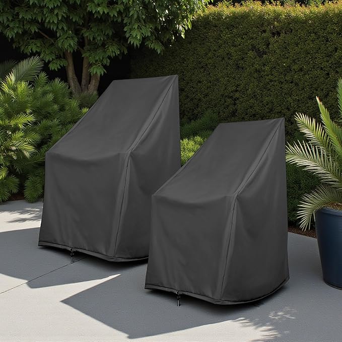 Shine Company Weatherproof Outdoor Rocking Chair Cover Set of 2, 100% Woven Polyester, Elastic Cord with Toggle, Black, 2-Pack