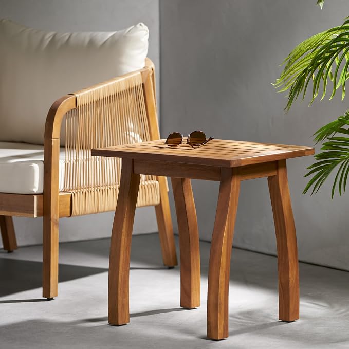 Merax Outdoor Acacia Wood Accent End Table Patio Coffeetable for Backyard,Garden,Poolside