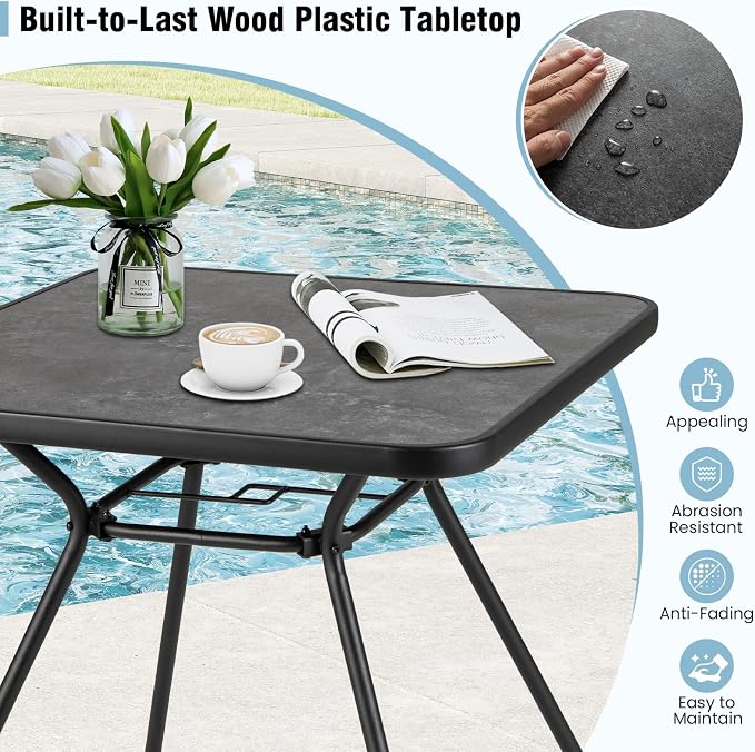 Tangkula 32-Inch Square Patio Dining Table for 4, Outdoor Bistro Table with Umbrella Hole, DPC Tabletop & Heavy-Duty Metal Frame, 4-Person Outside Table for Backyard, Porch, Poolside, Deck
