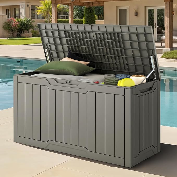 YITAHOME 80 Gallon Resin Deck Box, Outdoor Lockable Storage Box for Patio Furniture, Waterproof Patio Deck Box for Cushions, Pool Supplies, Sports Equipment and Garden Tools, Taupe