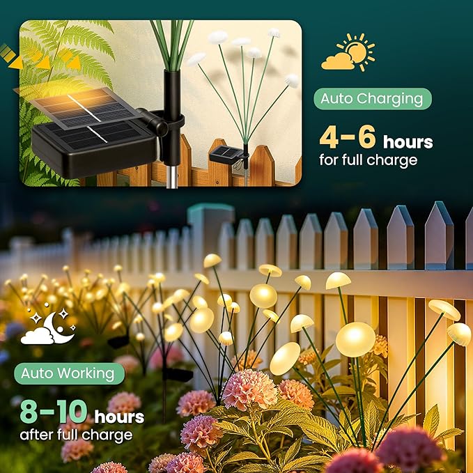 Solar Garden Lights, 2pack Solar Fairy Lights for Outside, Swaying Mushroom Lights Outdoor Decorative, Waterproof Light Decor for Yard,Lawn,Patio,Pathway Decoration(Warm White)