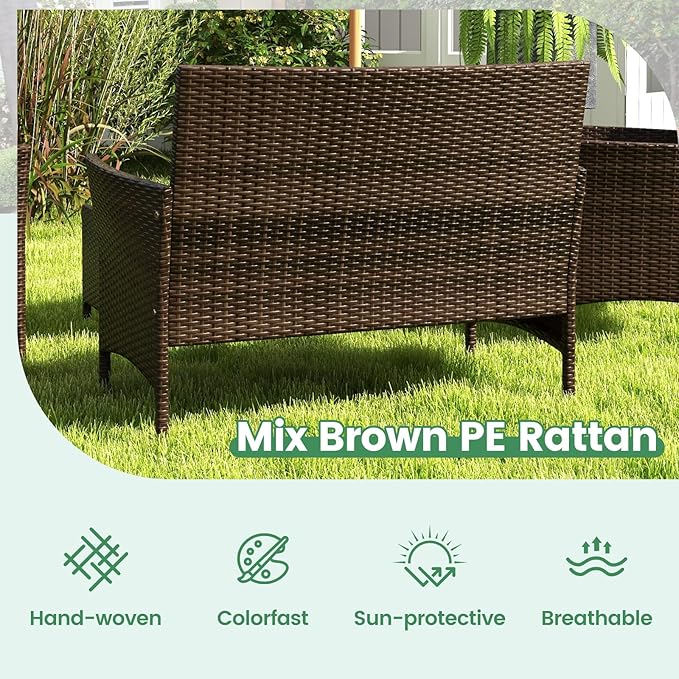 RELAX4LIFE 8-Piece Patio Furniture Set - Rattan Outdoor Conversation Bistro Set w/Cushions, Glass Coffee Table, Wicker Chairs & Loveseat for Garden Backyard Porch, Balcony Furniture Set (2, Beige)