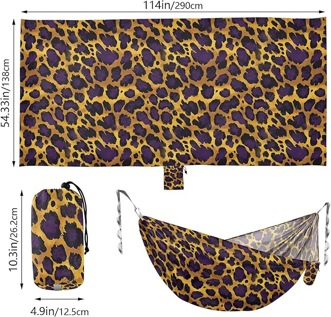 Camping Hammock Outdoor Hammocks for Outside Purple Cheetah Leopard Beach Trees Portable Lightweight with Pockets Tree Straps Indoor Small