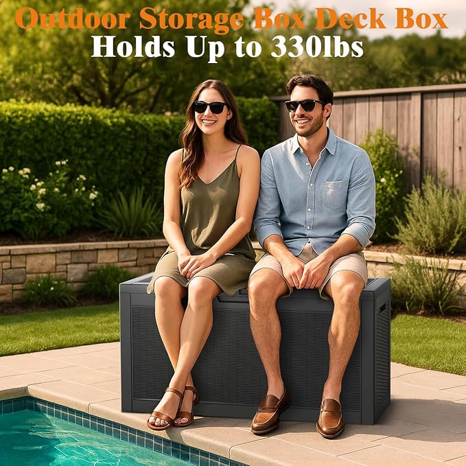 Outdoor Storage Box, 66 Gallon Waterproof Deck Boxes, Large Lockable Pool Storage Bins for Package Delivery, Porch, Garden Tool, Cushion, Patio, Anti-Theft Weatherproof & UV-Resistant Parcel Drop Box