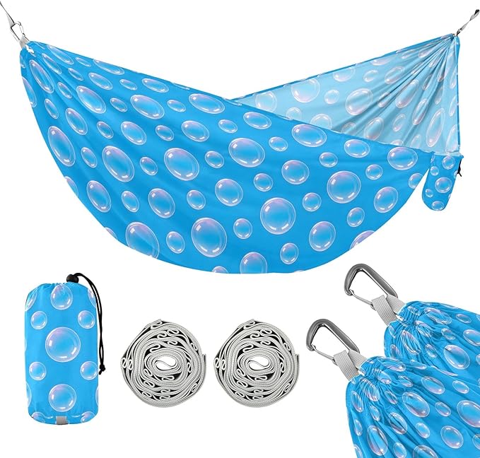 Camping Hammock Outdoor Hammocks for Outside Bubble Blue Beach Trees Portable Lightweight with Pockets Tree Straps Indoor