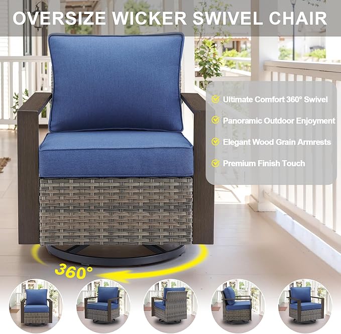 Belord Social 5 Pieces Patio Furniture Set - Swivel Rocker Glider Outdoor Chairs Set of 4 with 50000BTU Propane Fire Pit Table, Durable Wicker Outdoor Conversation Set for Casual Gathering