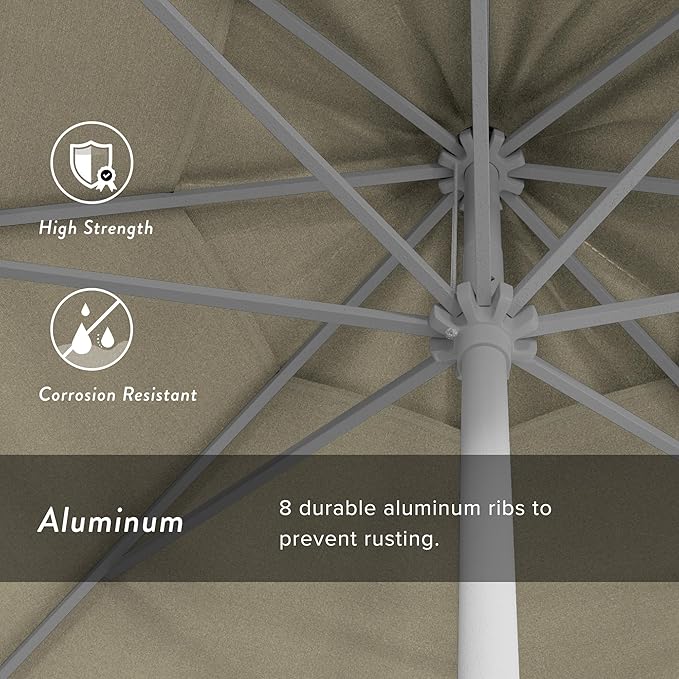 California Umbrella 12-Year Protection 9' Rd Aluminum Patio Umbrella, Crank Lift, Auto Tilt, White Finish, Sunbrella Canvas