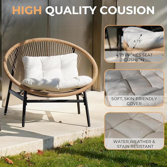 Grand patio 3-Piece Outdoor Patio Conversation Set, Patio Wicker Seating Set, Oversized Chairs with 4.75" Cushion Coffee Table for Garden Poolside Backyard Lawn