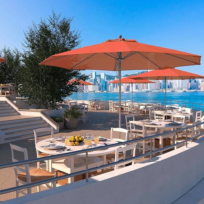 California Umbrella 11Ft Commercial Grade Sunbrella Fabric Market Umbrella, Pulley Lift, Aluminum/Fiberglass, 2mm pole wall, Silver Frame, Melon Fabric