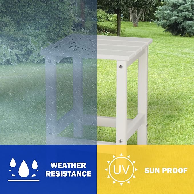 Adirondack Square Side Table - Waterproof & Colorfast HDPE Plastic with Slatted Top, 14x14x18.5 in (White)