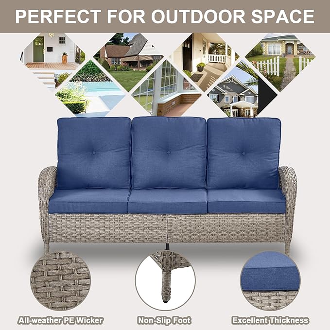 Belord 6 Pieces Patio Rocking Chairs Outdoor Furniture Set with Outdoor Couch and Ottoman Conversation Patio Furniture Set Perfect for Deck Sunroom Backyard