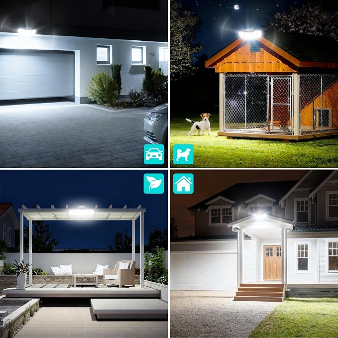 MDCMDCM Solar Lights Outdoor Waterproof Motion Sensor - 3000 Lumens 5-Head Adjustable Solar Flood Light, IP65 Waterproof Solar Security Light for Yard, Garage, Driveway, Garden(with Stakes, 4)