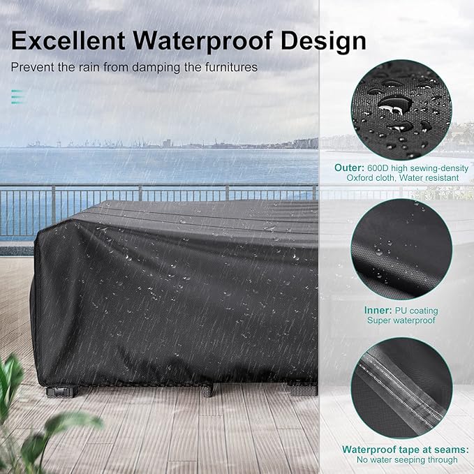 Patio Furniture Covers, Heavy Duty Outdoor Furniture Cover Waterproof, Sectional Sofa Set Cover Table and Chair Set Covers 124" L × 71" W × 29"