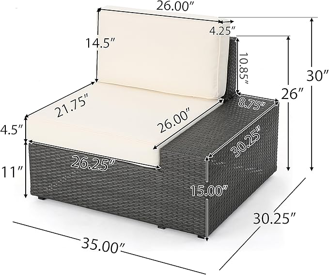 Christopher Knight Home Santa Cruz Outdoor Wicker Sectional Sofa Set with Water Resistant Cushions, 6-Pcs Set, Grey / White